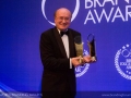 Robert Opie, Founder, Museum of Brands, Packaging and Advertising, receiving replicas of the World Branding Awards trophies to be displayed at the museum